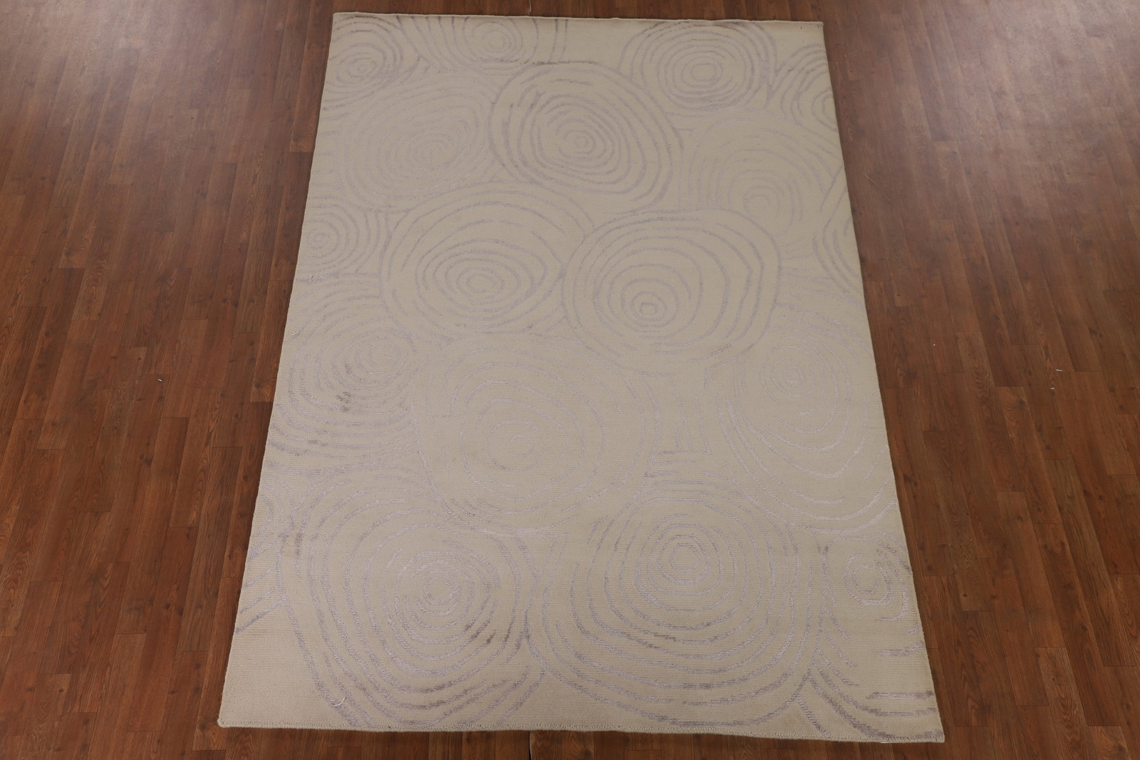 Artisan-made Beige Circle Design Wool Area Rug Hand-knotted Carpet 6×9 ft