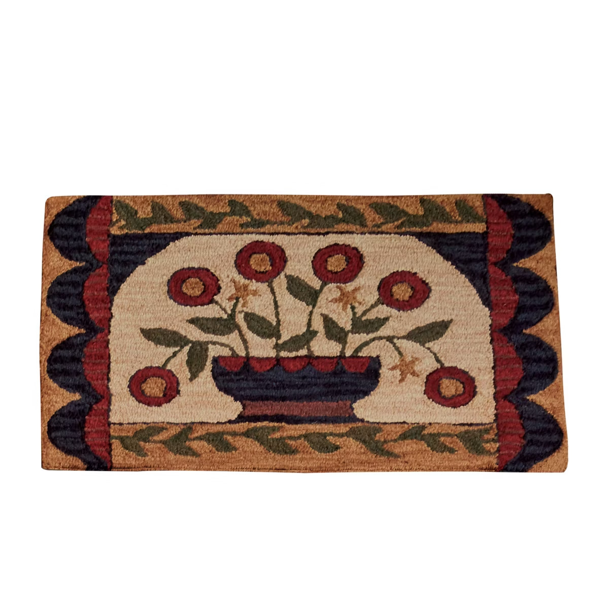 Flower Basket Hooked Rug Primitive Farmhouse Country 2 x 3 ft