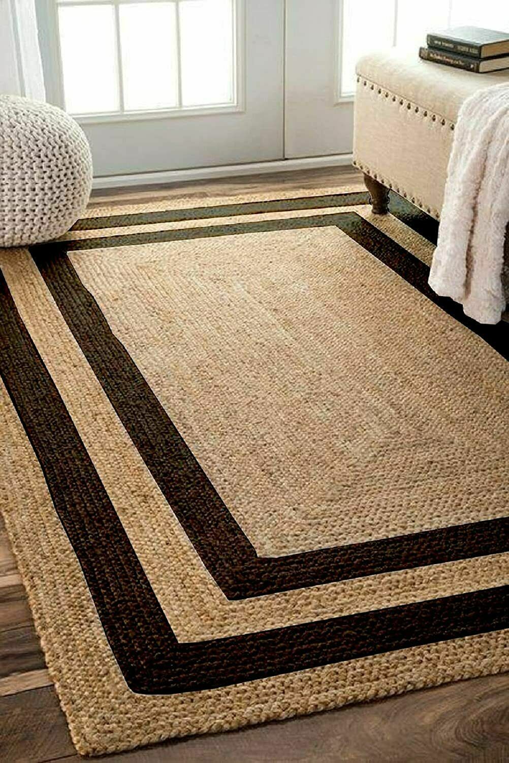 Rug Runner 100% jute braided handmade reversible carpet rustic modern area rugs