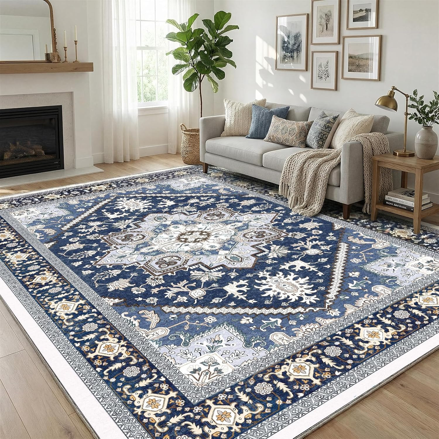 Soft Area Rugs 5X7, 5X7 Washable Rug with Non Slip Backing, 5 X 7 Faux Cashmere
