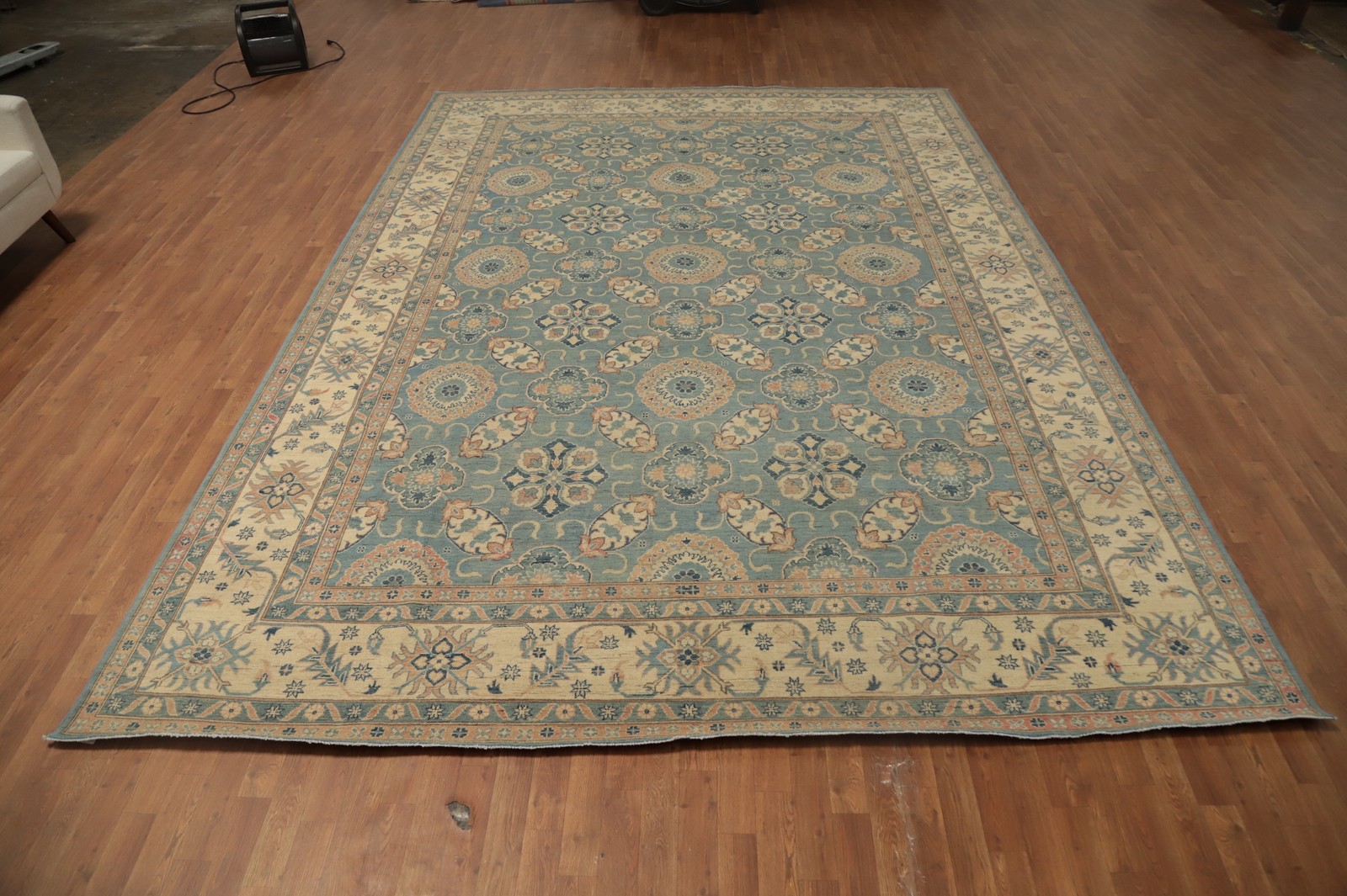Vegetable Dye Super Kazak Area Rug 10×14 Handmade Living Room Light Blue Carpet