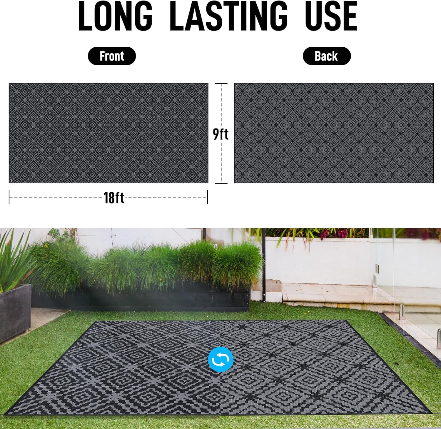 Large Waterproof Outdoor Camping Rug 9x18ft – Reversible & Portable