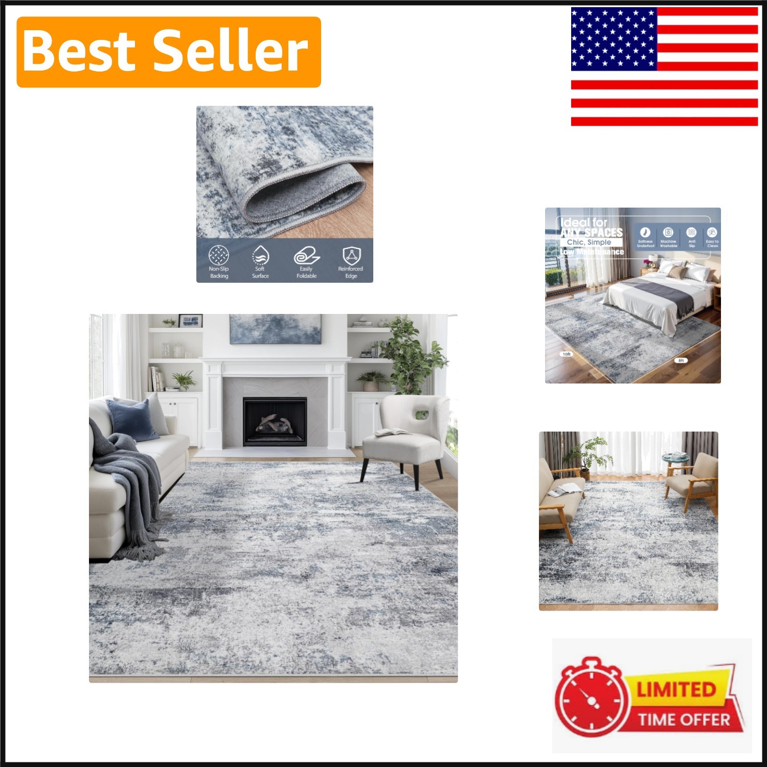 Elegant 8×10 Abstract Area Rugs for Living Room – Soft & Durable Design