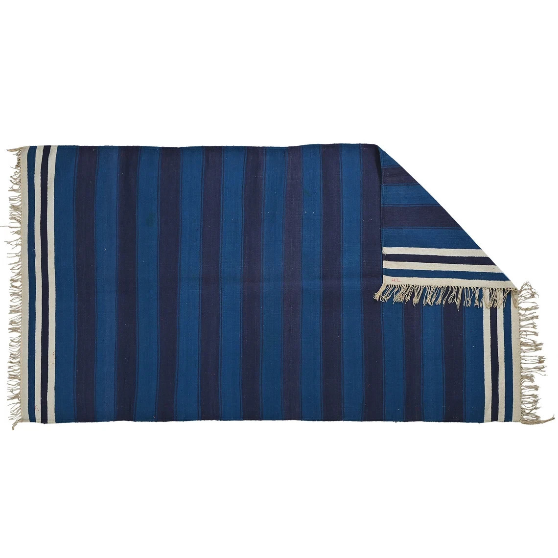 Handmade Punjabi Dhurrie Rug 3.6×6.6 ft Blue Cotton Flatweave Kilim Rug