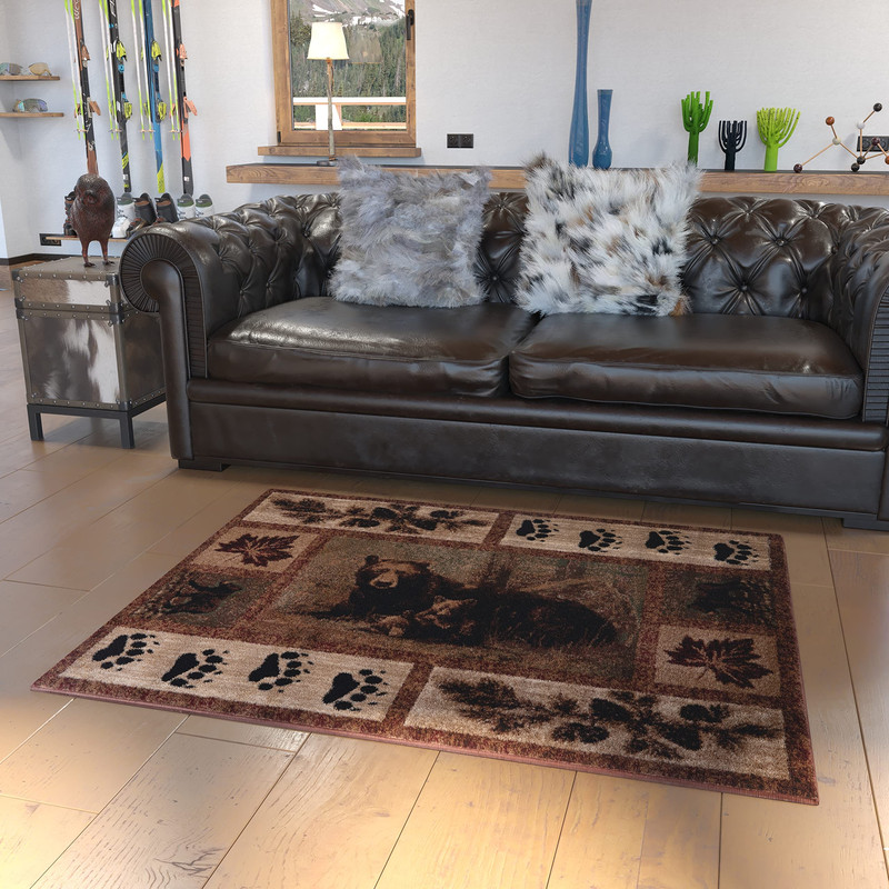 Masada Masada Rugs Kodiak Collection 4X5 Cabin/Lodge Area Rug Bear And Cub Scene
