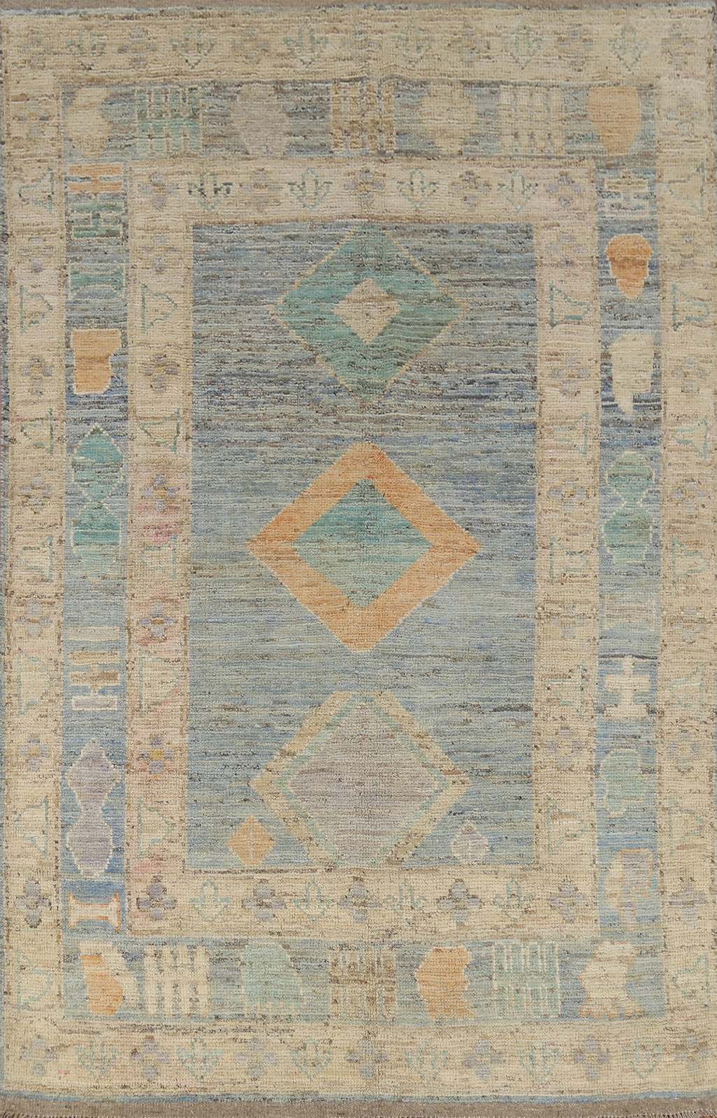 Vegetable Dye Turkish Authentic Oushak Rug Hand-Knotted 5×8 ft Blue