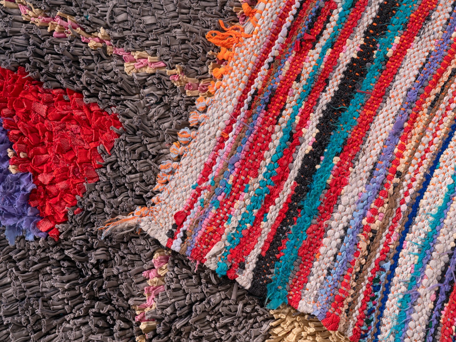 4×9 Moroccan Handmade Vintage Boucherouite Cotton Grey Area Rug Berber Rag Rug