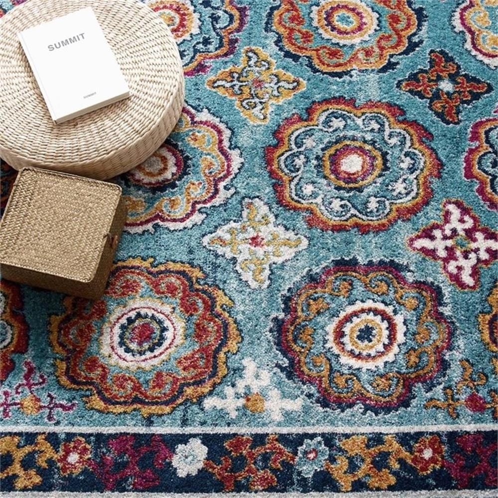 Modway Entourage 94.5×122″ Odile Floral Moroccan Trellis Area Rug in Blue/Red