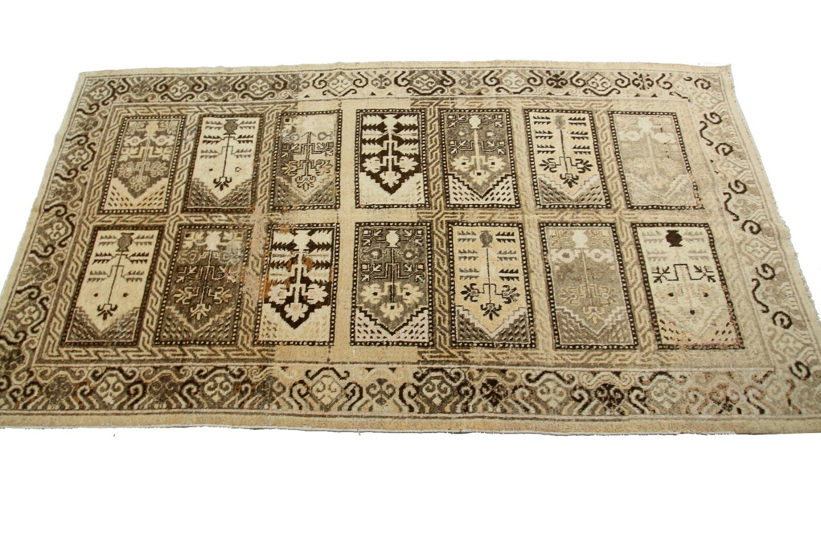 5×10 Rare Antique Handmade Geometric Area Rug Beige 152cm x 290cm