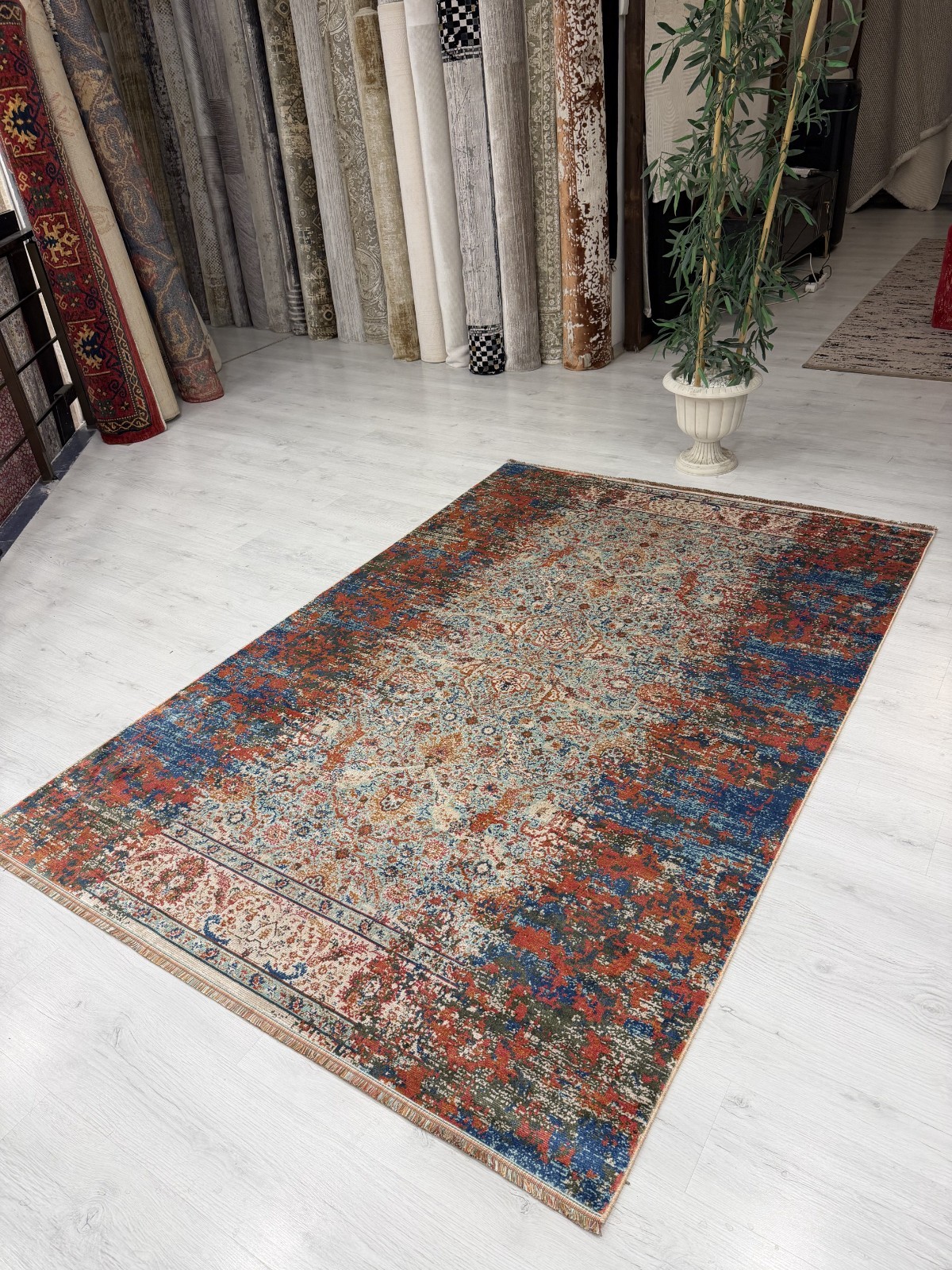 Luxury Turkish Bamboo Rug 7×10 Ft Vintage Distressed Oriental Area Carpet