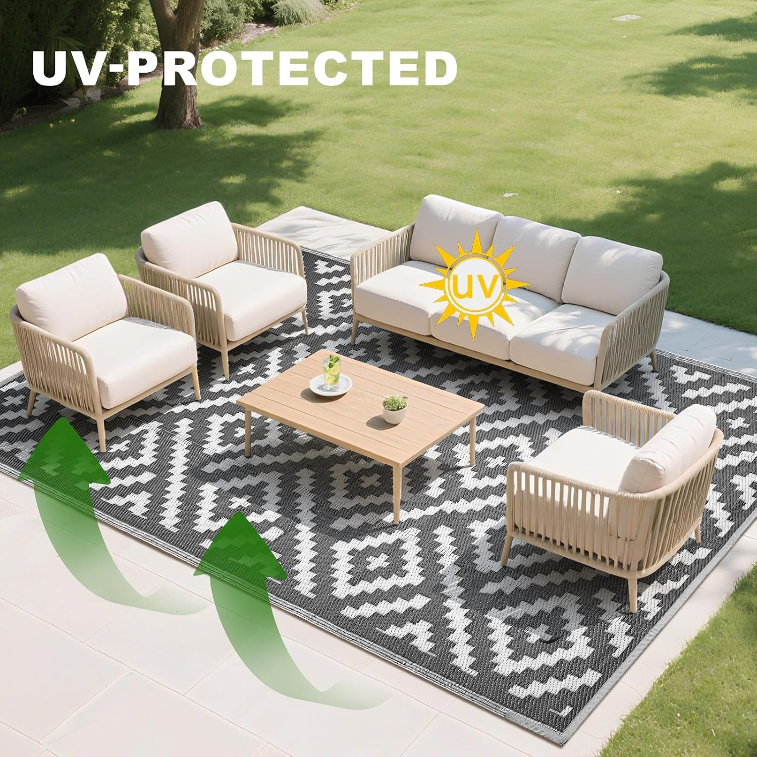5×8 Lightweight Geometric Outdoor Mat – Waterproof & UV-Resistant for all Spaces