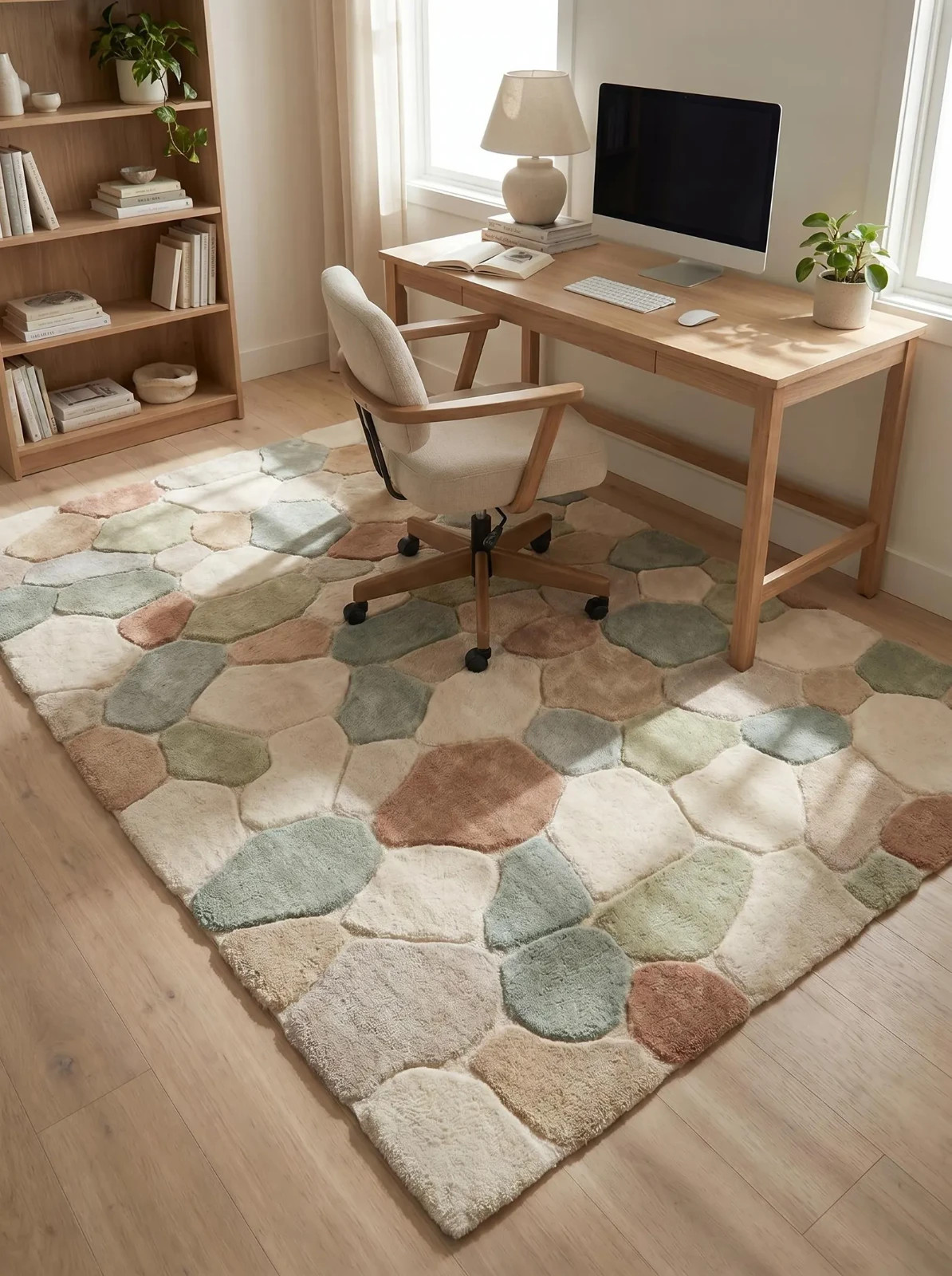 Hand Tufted Wool Pebble Rug Pastel Geometric Stone Pattern Area Rug Modern Carpe