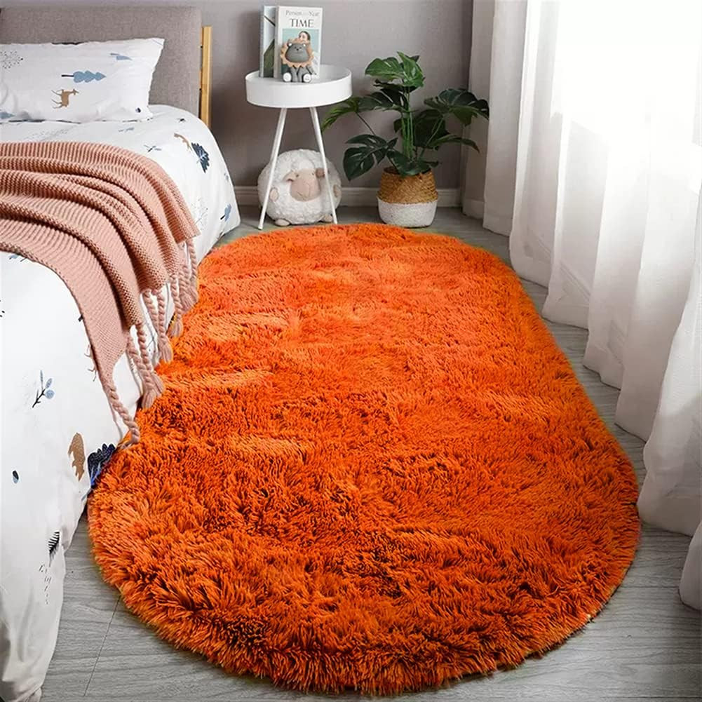 Fluffy Oval Area Rug for Living Room Bedroom Orange 2.0 X 3.0 FT | Non-Slip Wash