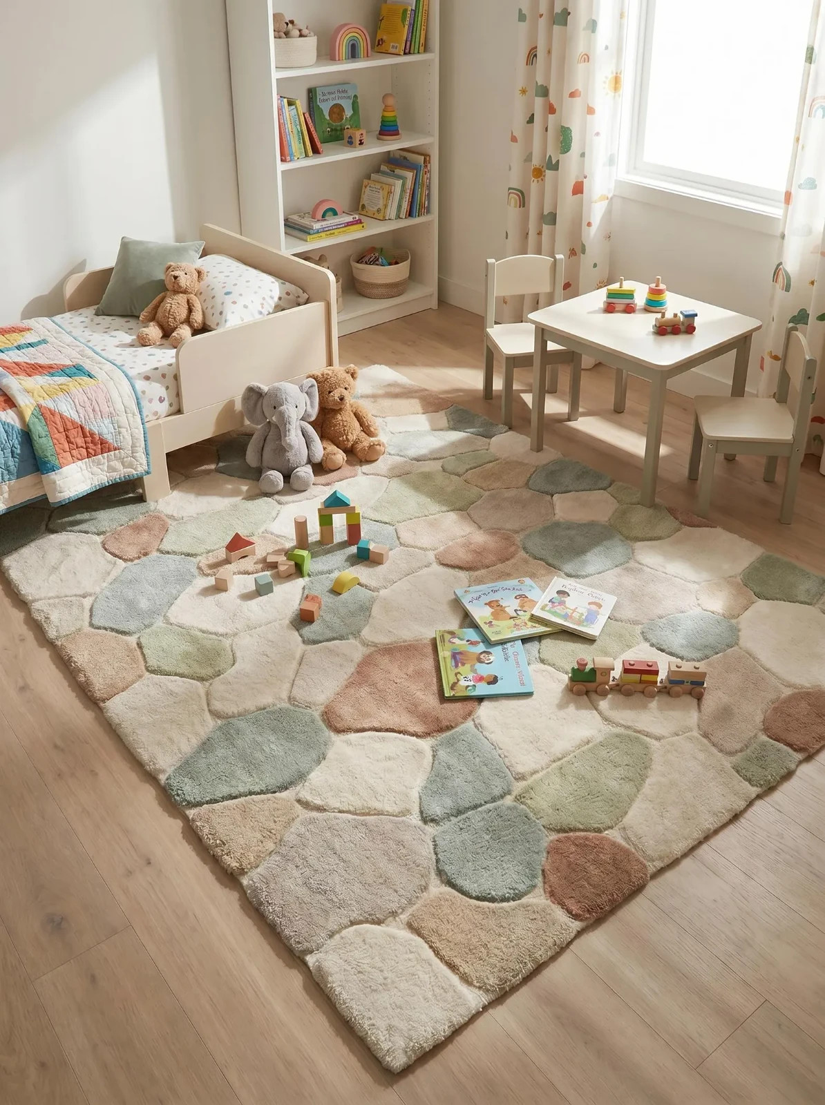 Hand Tufted Wool Pebble Rug Pastel Geometric Stone Pattern Area Rug Modern Carpe