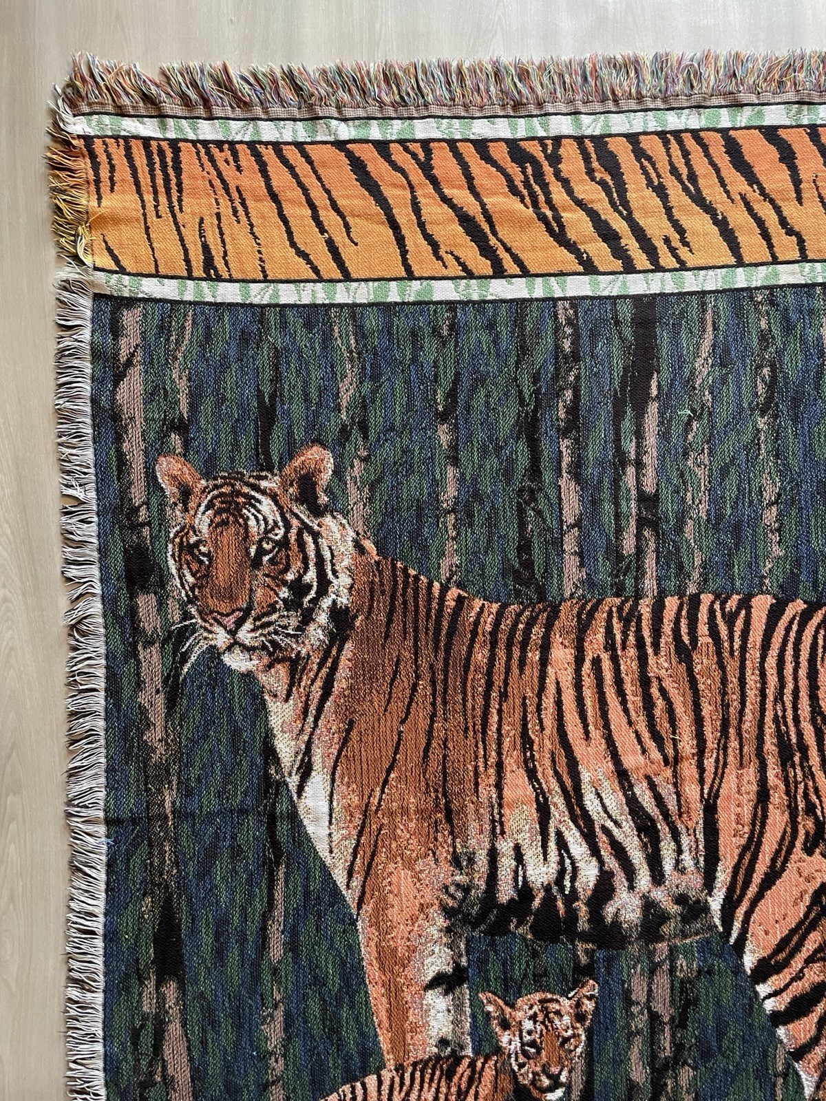 Vintage Tiger & Cub Large Throw Tapestry Rug Blanket