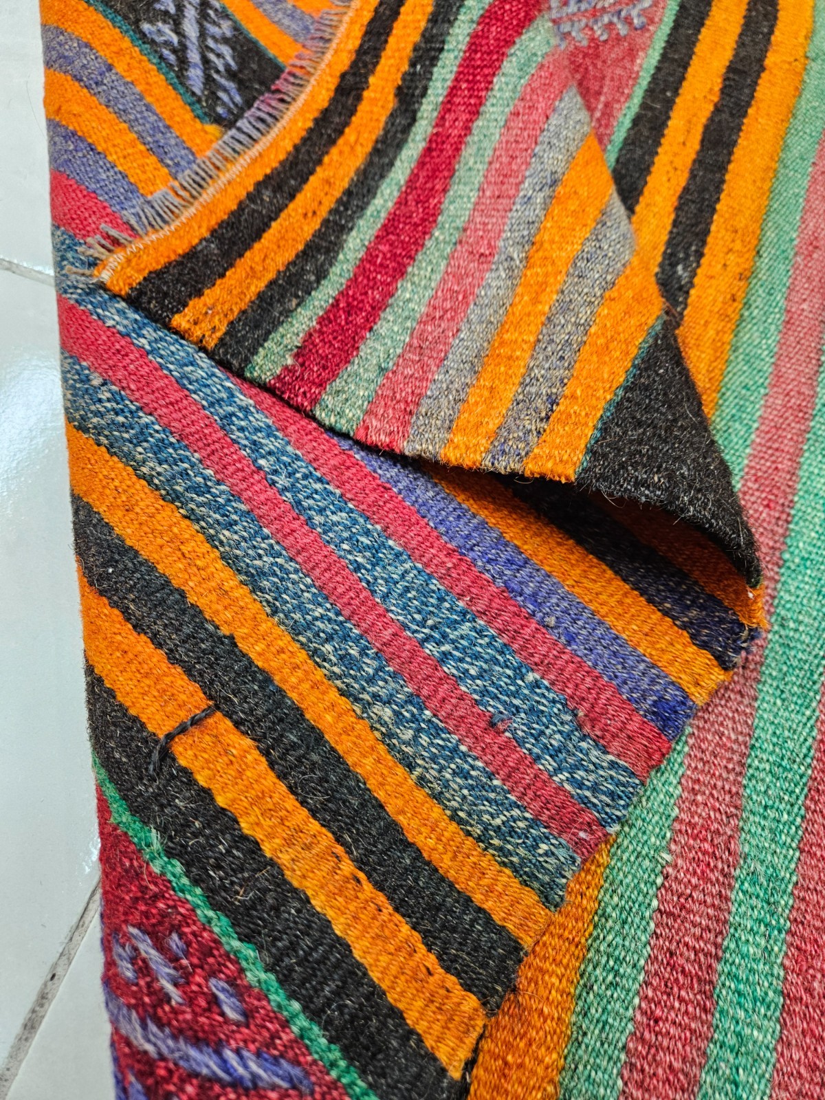Red Turkish Kilim Rug for Living Room, 3.7 x 7.1 ft Handknitted Woolen Kilim Rug