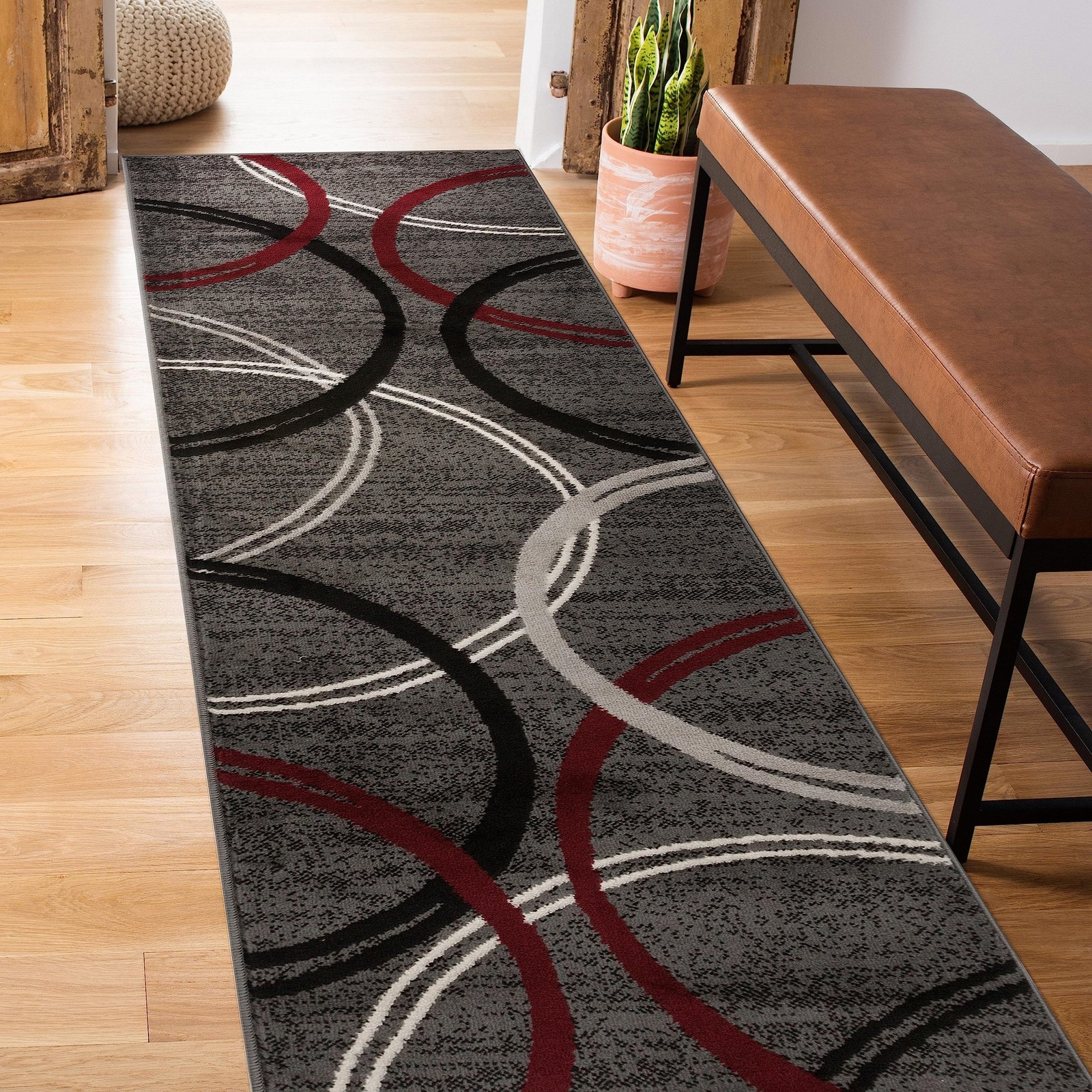 Modern Wavy Circles Design Non-Shedding Runner Rug, Carpet for Hallway or Kit…