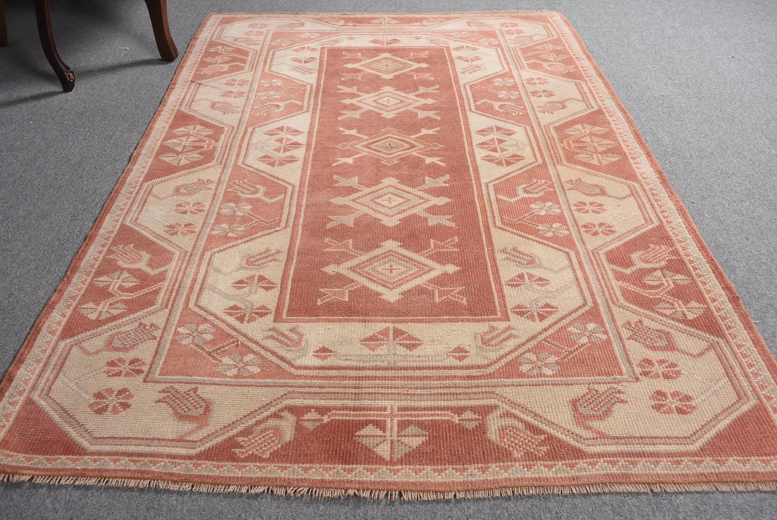 Turkish Vintage Rug, 3,9×6,2 ft Rug, Red Area Floral Rug