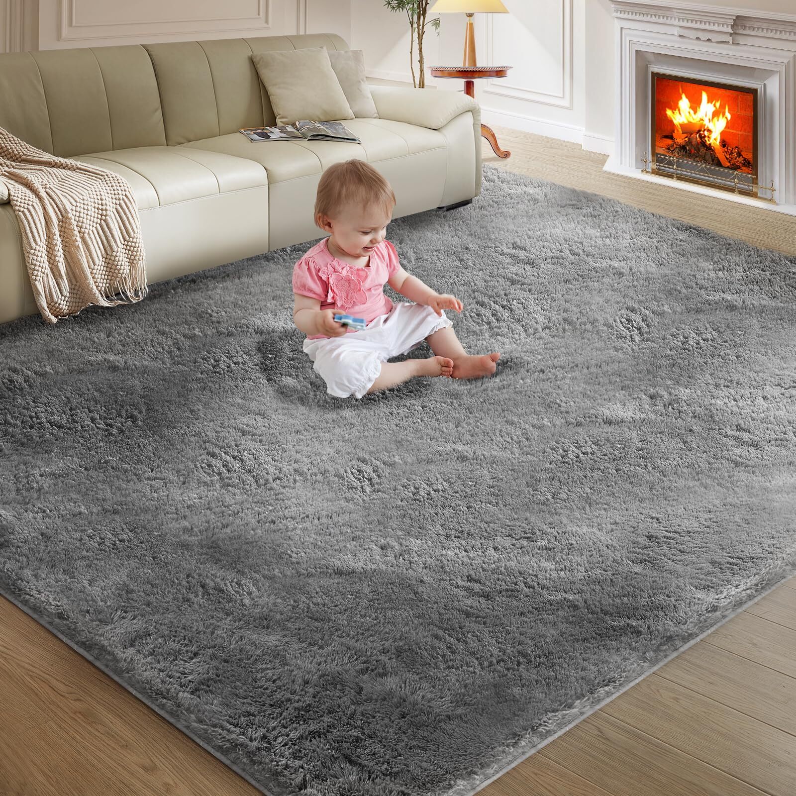 Alfombras Peludas Gris 5×8 Pies Carpetas De Sala Para Habitacion Cuarto Modernas