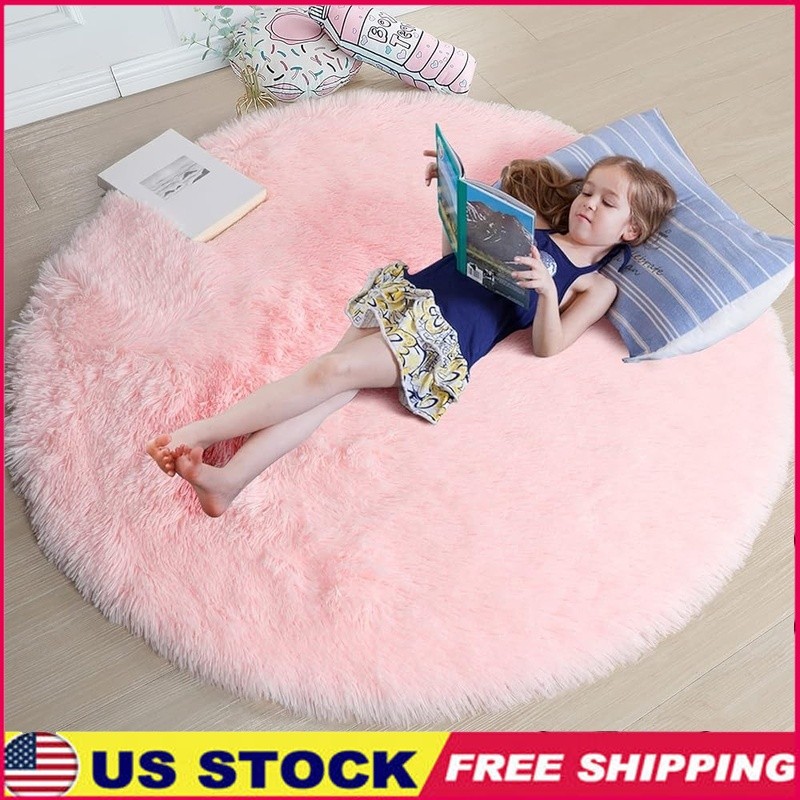 Fluffy Round Area Rug Non-Slip Polyester Kids Room Carpet Soft Plush Floor Mat