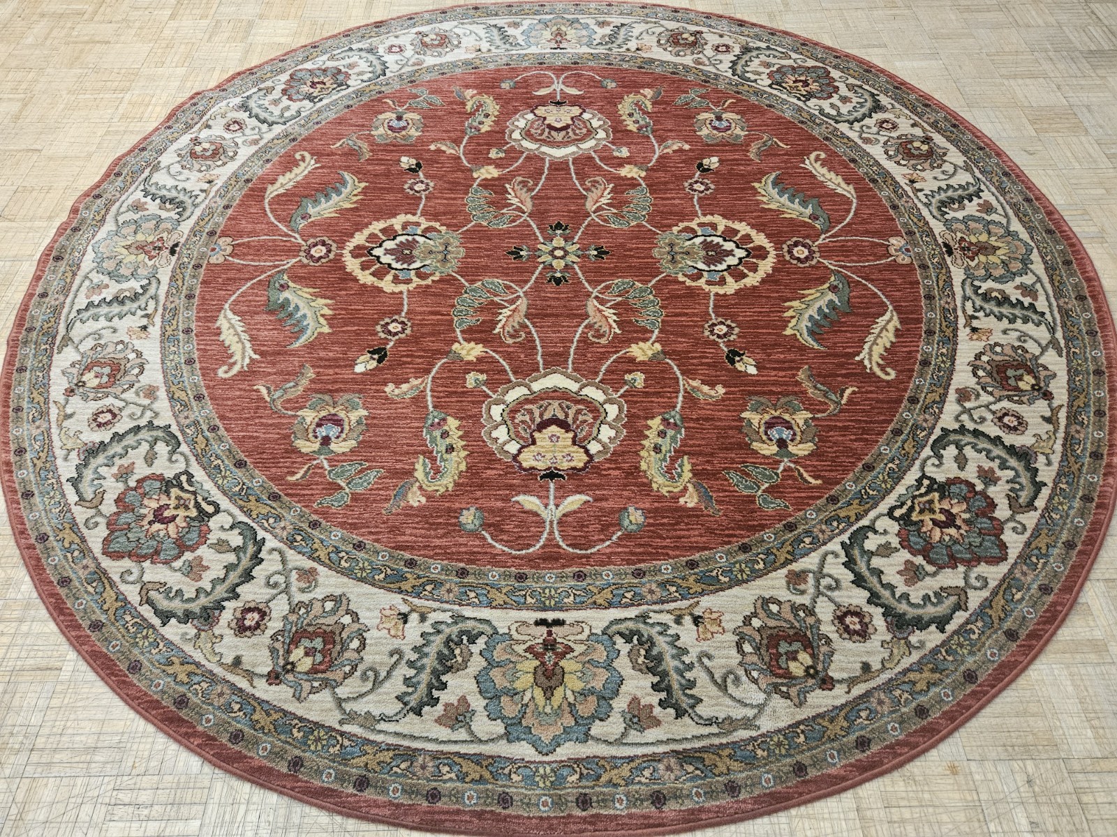 8.8×8.8 – 9×9 ROUND KARASTAN ASHARA AGRA RED 549-15002 100% WOOL RUG VGC