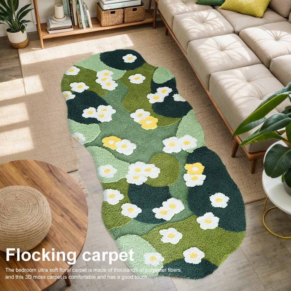Moss Rug Fluffy Moss Green Carpet Flocked Green Plush Bedroom Rug (160x90cm)