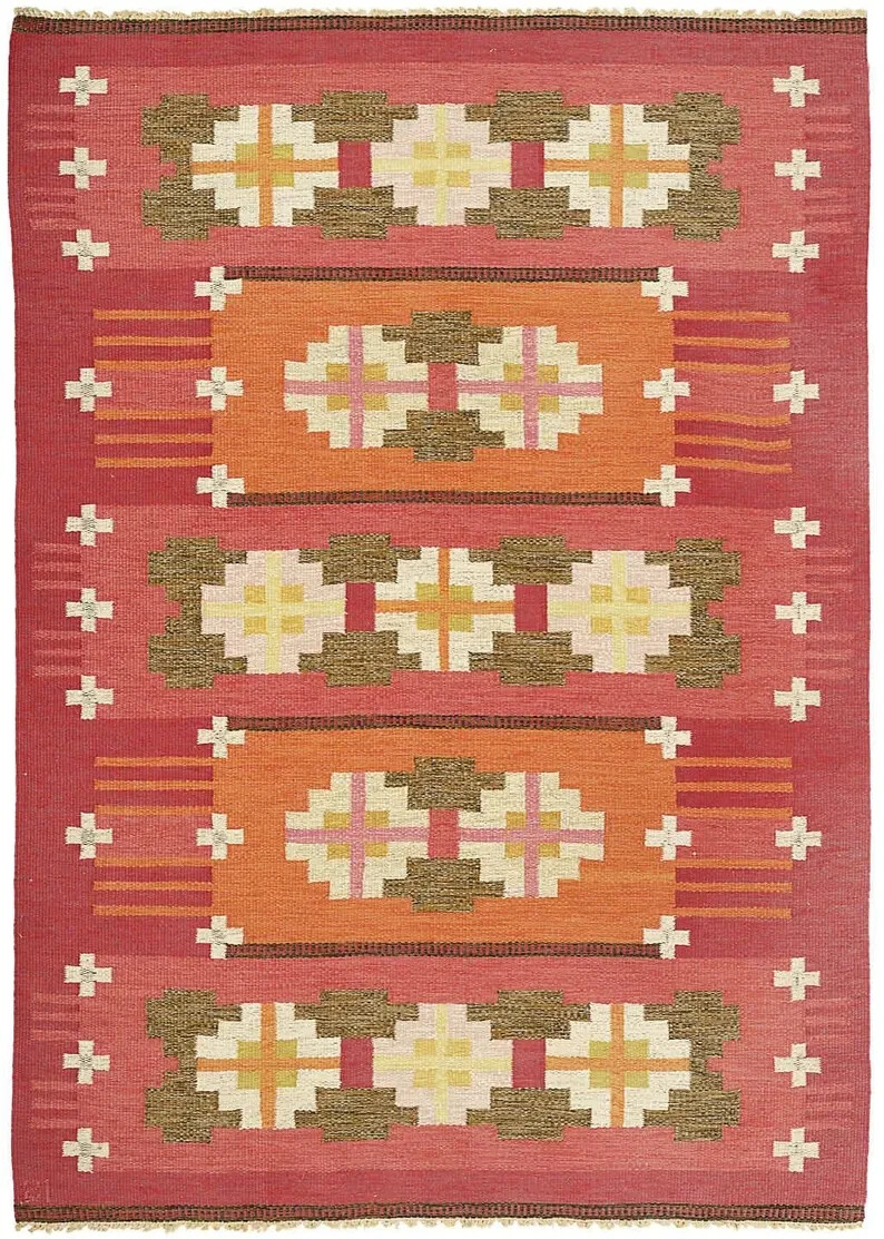 Red Rugs Handwoven Swedish Scandinavian Flatweave Rug for Living Room 8×10 Rug