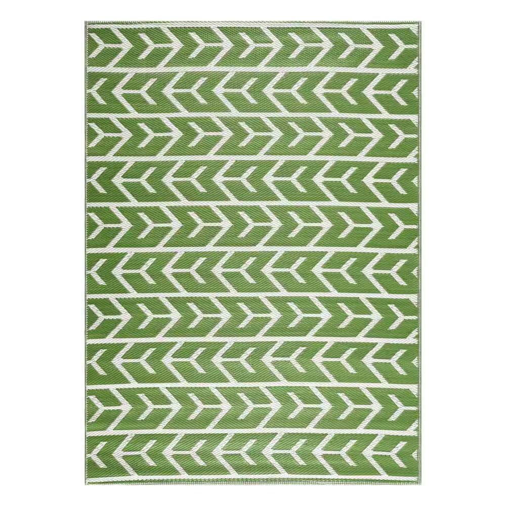 Amsterdam Green Creme 8 Ft. X 10 Ft. Modern Reversible Recycled Plastic Indoor/O