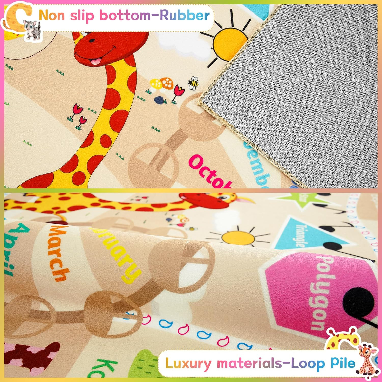 Chicrug Educational Kid Area Rug for Playroom, 4×6 Feet TPR Non Slip Kids Classr