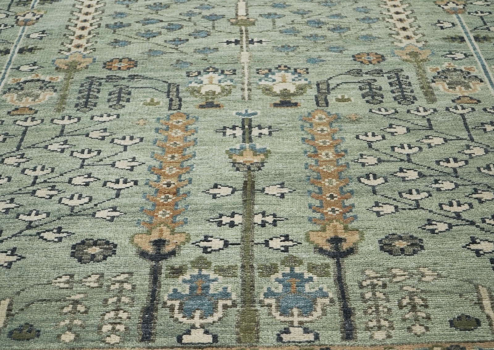 10×14 Hand Knotted Wool Celadon Oushak Transitional Rug