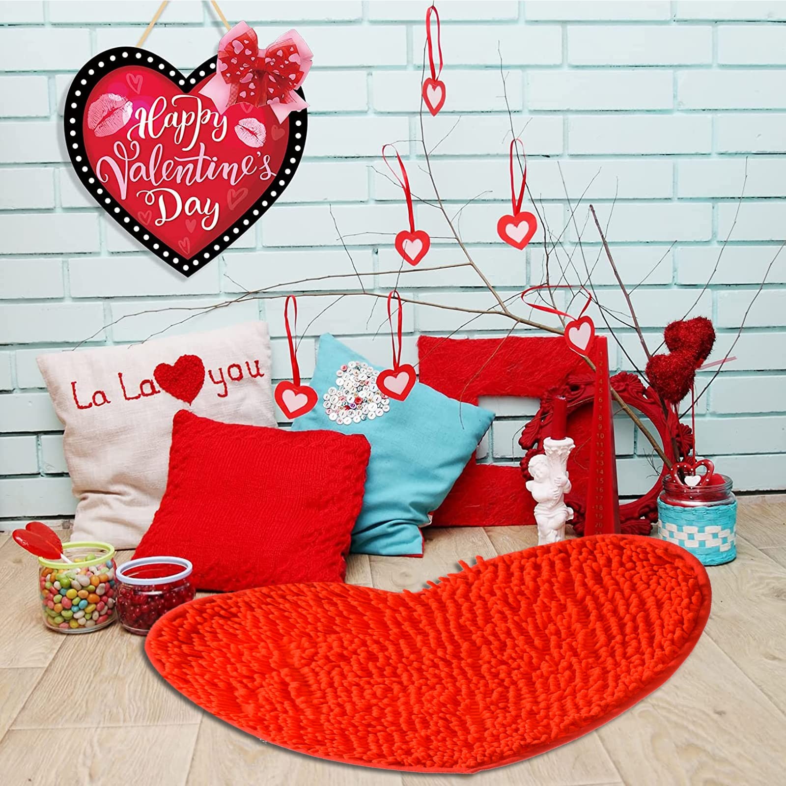 AWIZOM 2 Pack Valentine’s Day Heart Shaped Rug, Love Decorative Floor Mat, No…