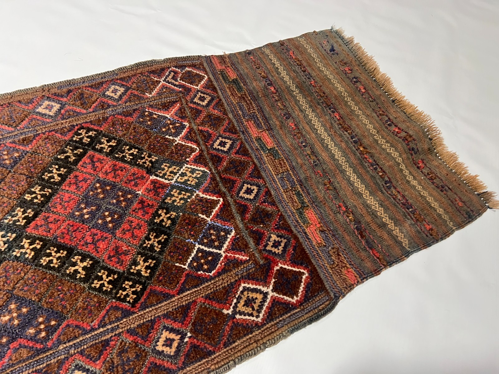 2×9 Afghan Baluchi Runner Hand Knotted Geometric Tribal Wool Rug