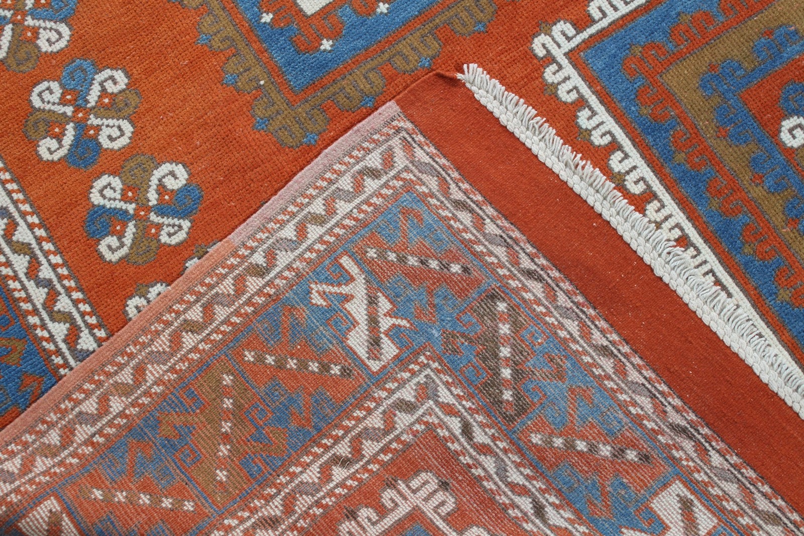 Vintage Turkish Large Rug 5,6×7,4 ft, Orange Wool Rug