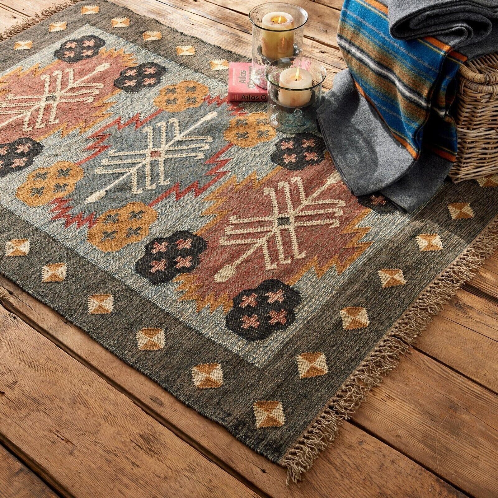 Vintage Handmade Carpet Wool Jute Rectangle Kilim Living Room Hallway Area Rug