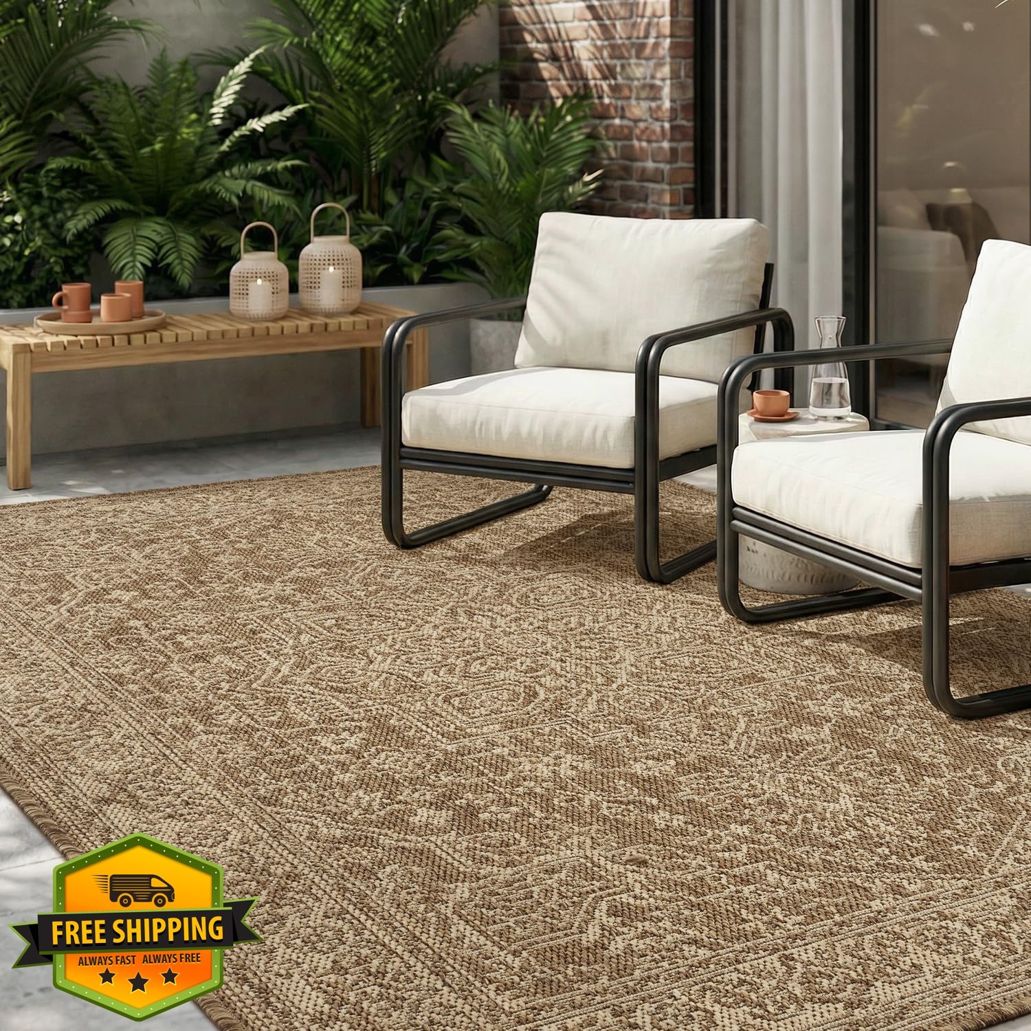 MontVoo 4’x6′ Brown Beige Patio Rug