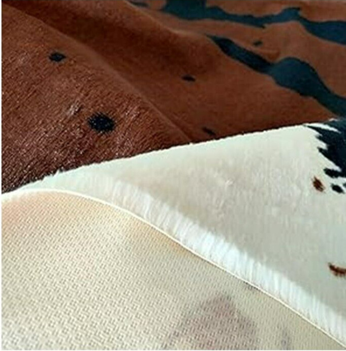 FAUX COWHIDE print area rug MAT very THIN flat 4.6’x5.2′ cow hide FOLDS accent