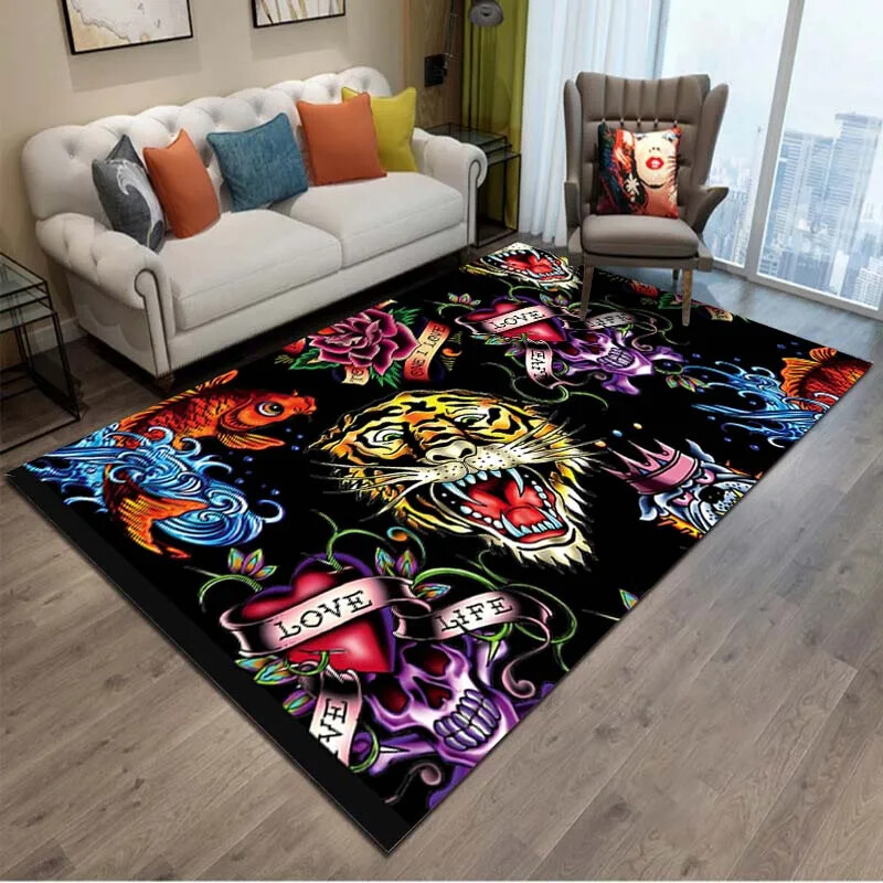 Ed-hardy Tattoo Tiger Hoodie Skull Carpet Tiger Graphic Non-slip Floor Rug