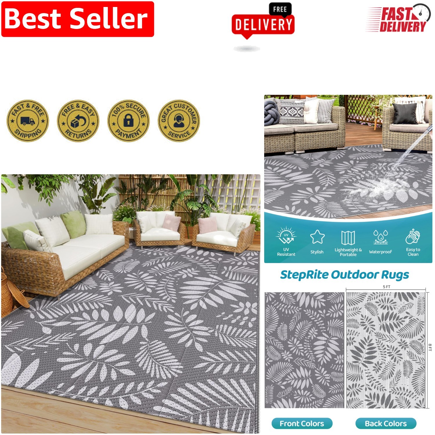 Durable 5’x8′ Outdoor Patio Rug – Easy-Clean Waterproof Mat for Any Occasion