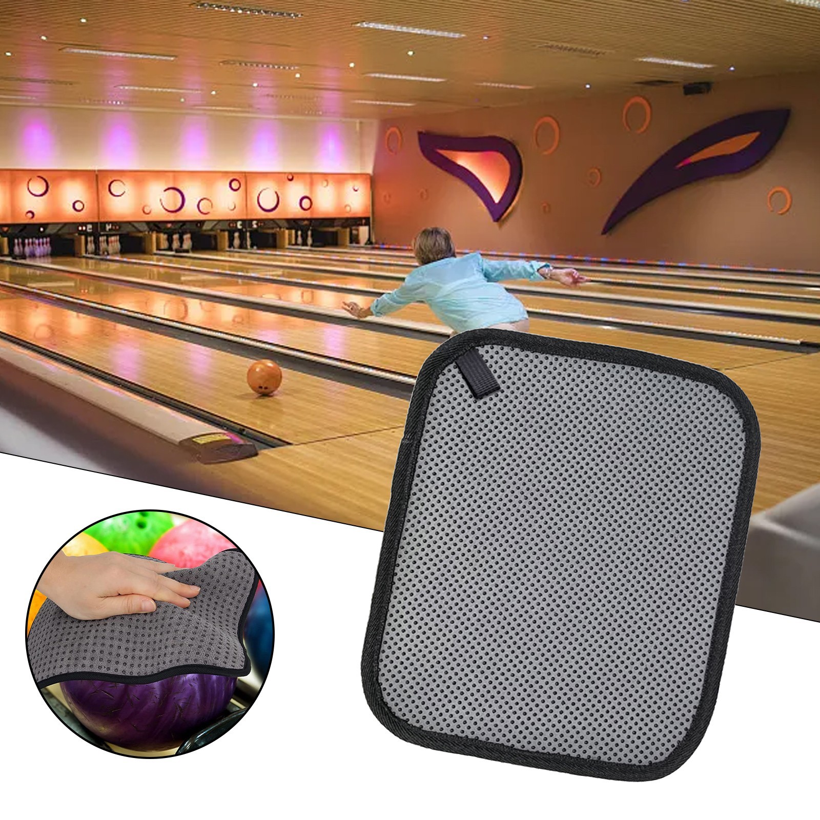 Bowling Ball Towel Cleaner Towel Anti-slip Black+Grey Epoxy Microfiber