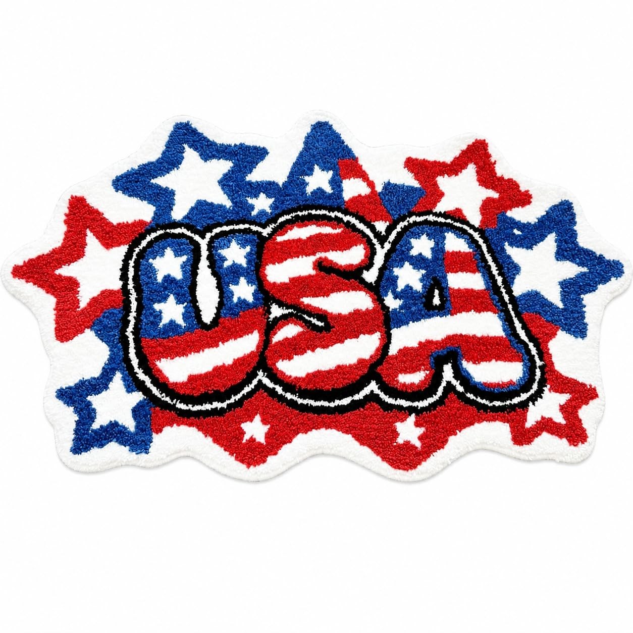 Irregular USA Tufted Area Rug Patriotic 4th of July Decor Red White Blue Star…