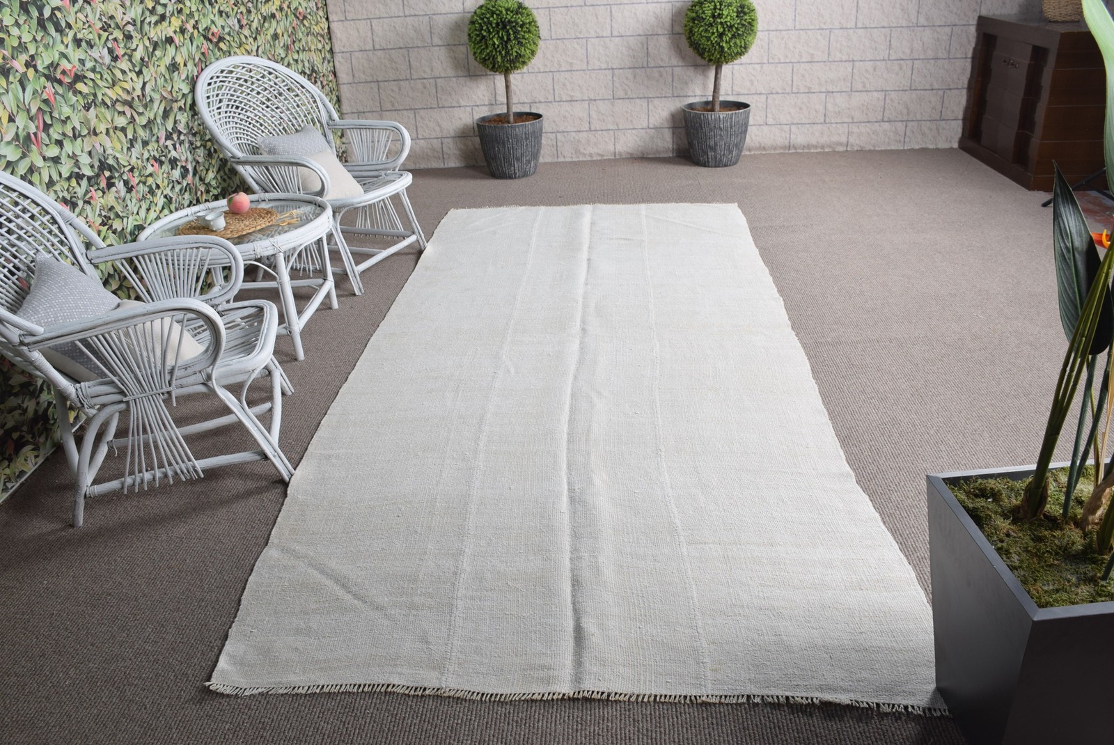 4,9×11 ft Vintage Large Rug, Turkish White Animal Print Rug