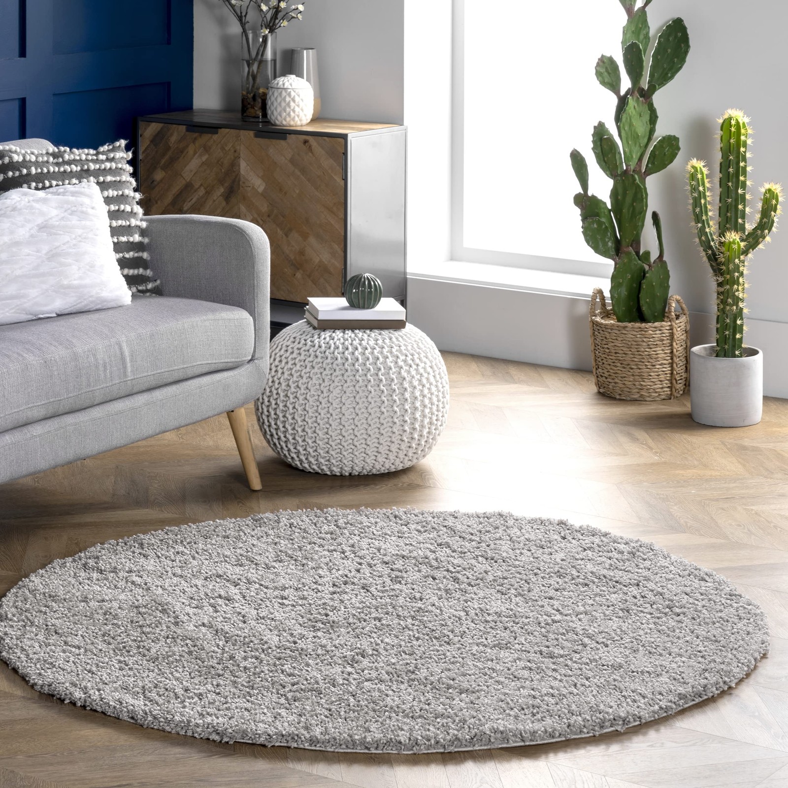 Nuloom Marleen Contemporary Shag Area Rug 5 Round Silver Ozsg02O-R505