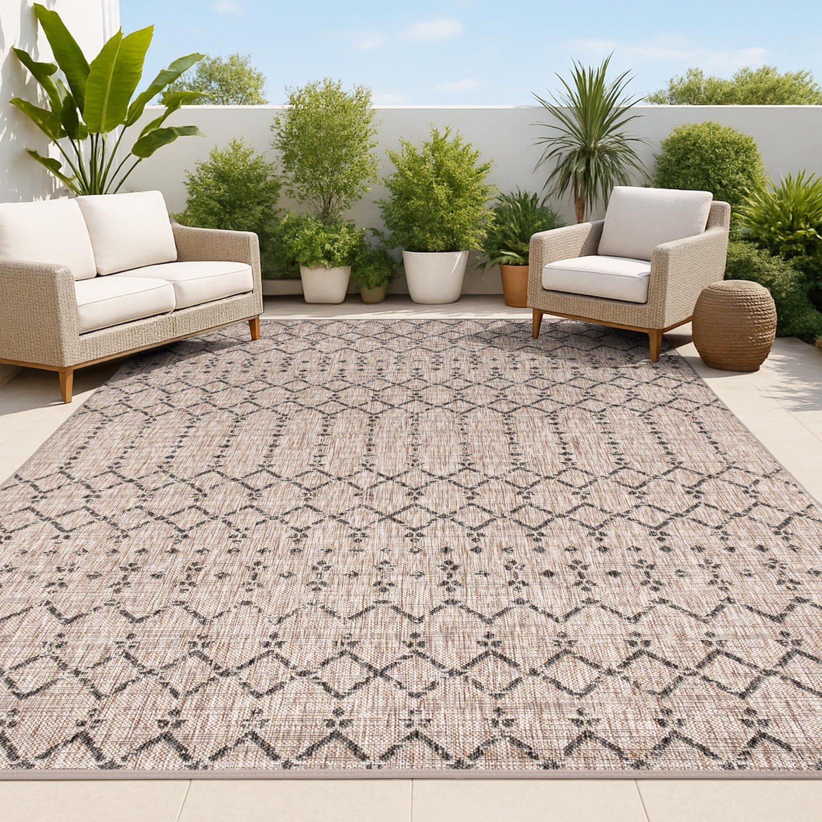 Jonathan Y Moroccan Geometric Indoor Outdoor Area Rug 5X8 Natural/Black Ourika