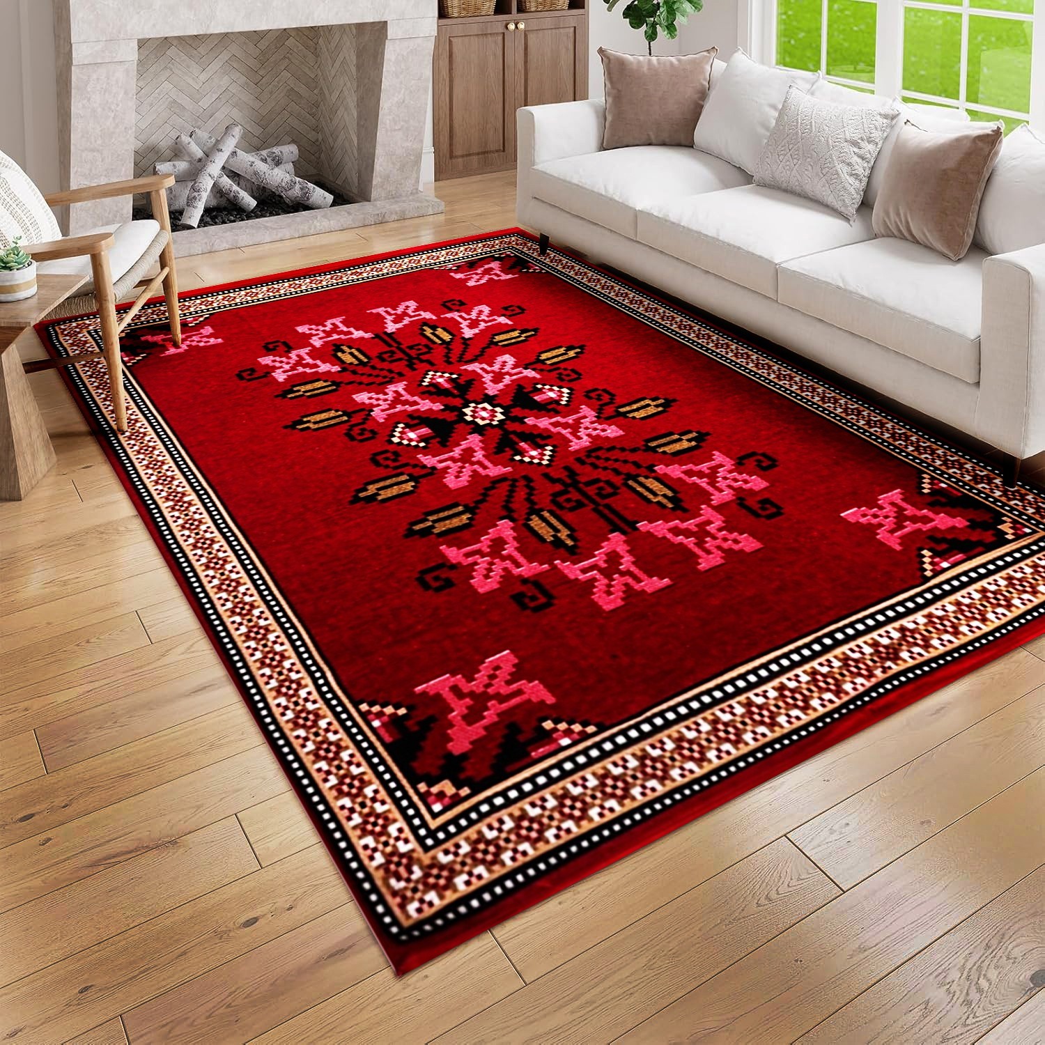Bigghome Washable Rug Traditional Vintage Oriental Area Rugs for Living Room