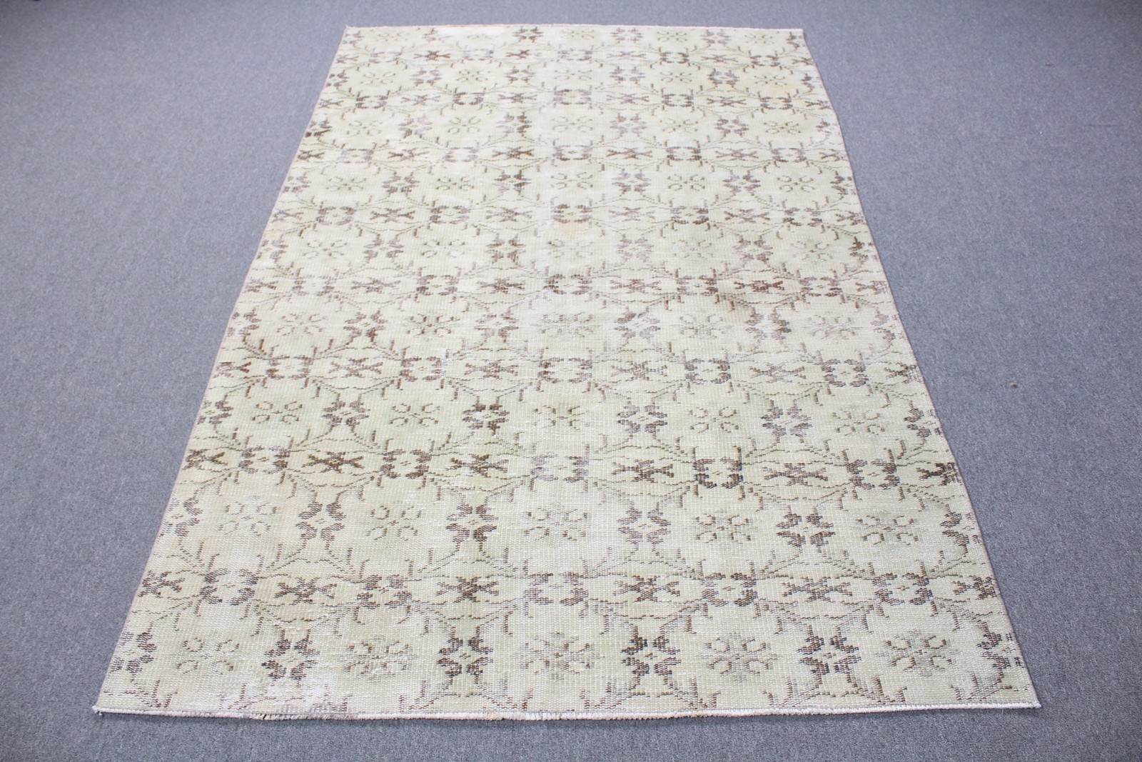 Rug, 4,7×7,1 ft Turkish Rug, White Oriental Rug Wool