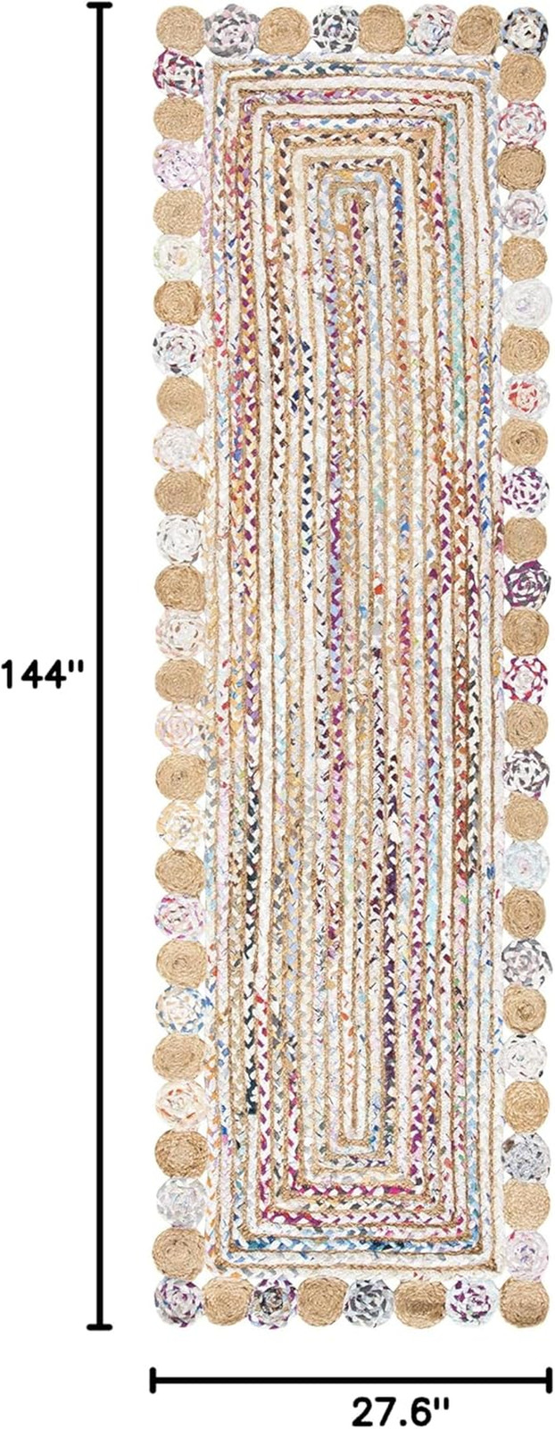Handmade Cape Cod Runner Rug 2’3″ x 12′ – Boho Jute & Cotton, Beige Multi