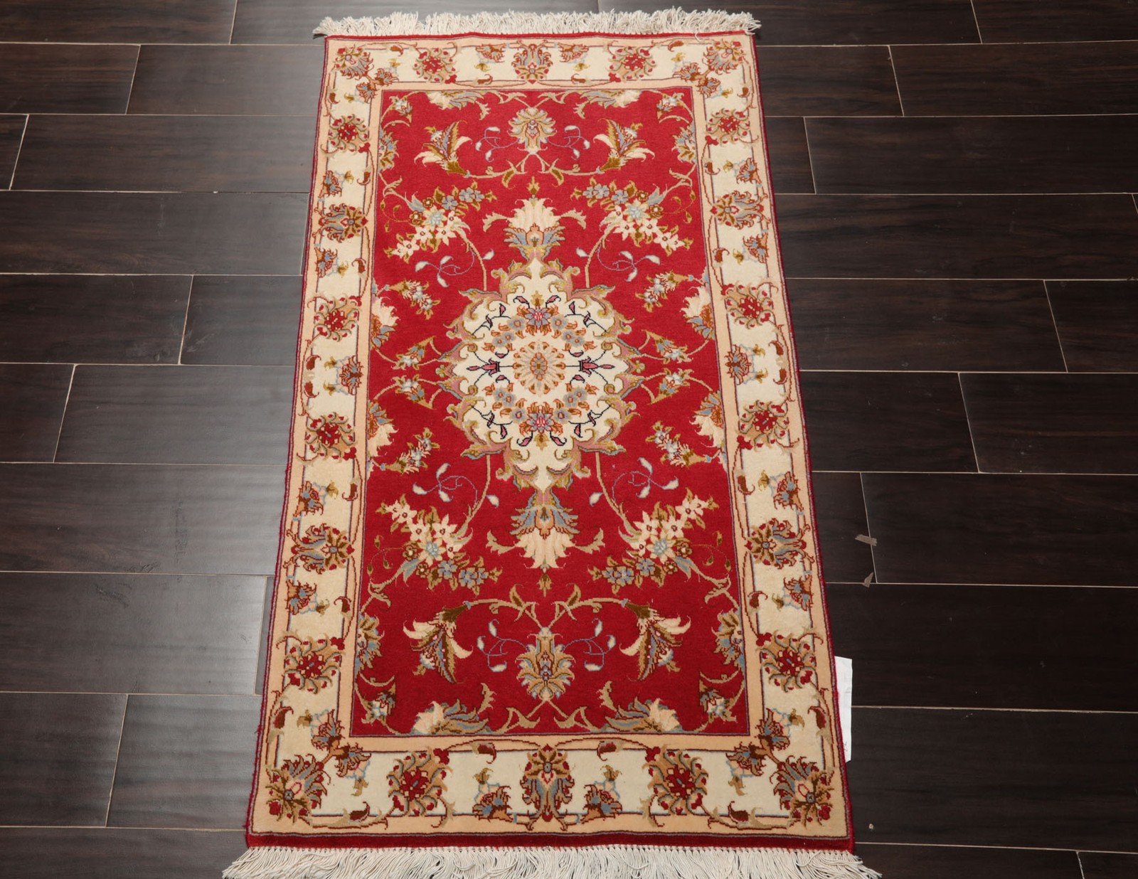 2’4”x4′ Hand Knotted Wool & Silk Rose Tabrizz Traditional 300 KPSI Rug