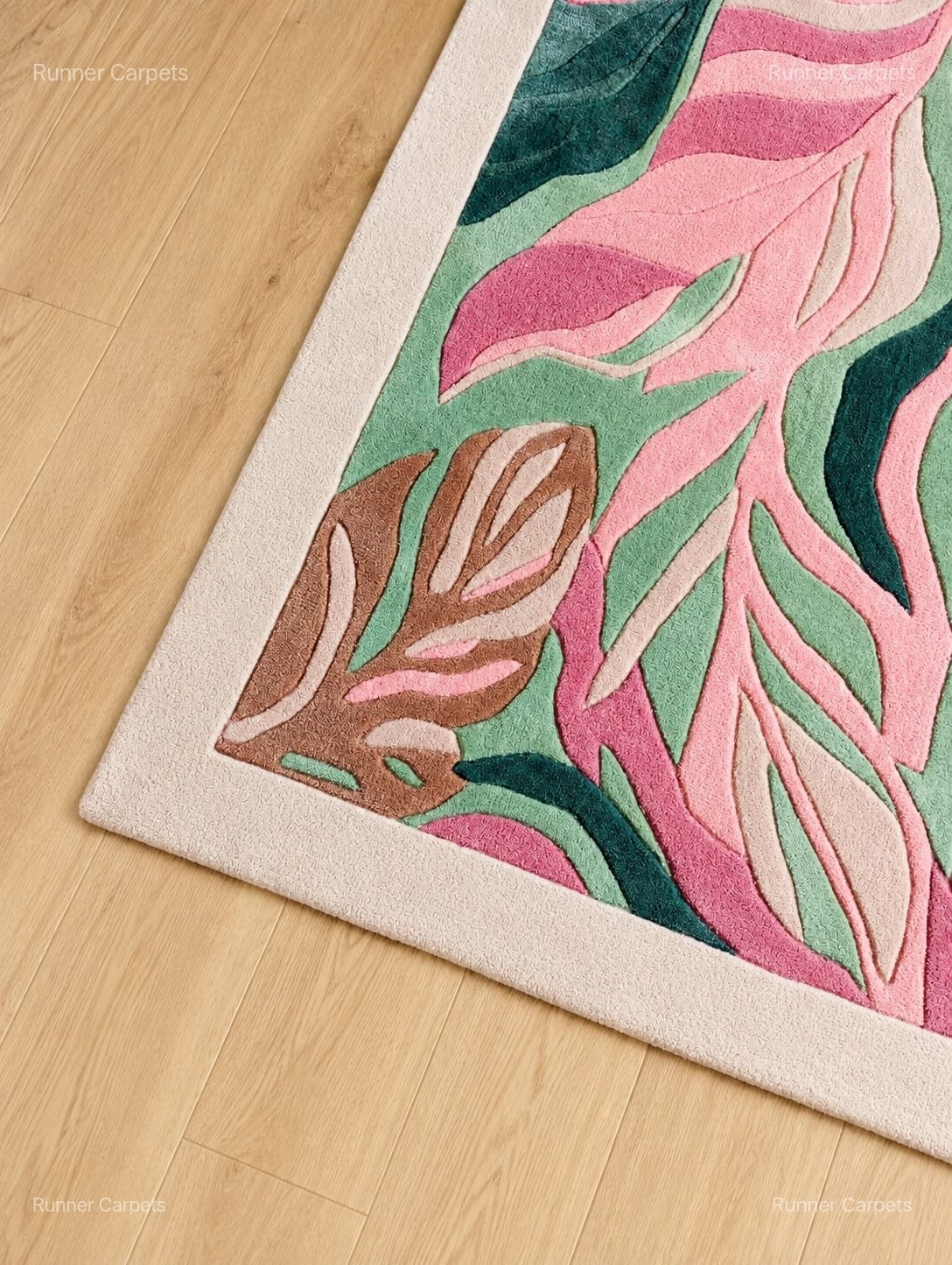 Botanical Tropical Leaf Area Rug Pink Green Modern Contemporary Floral Carpet
