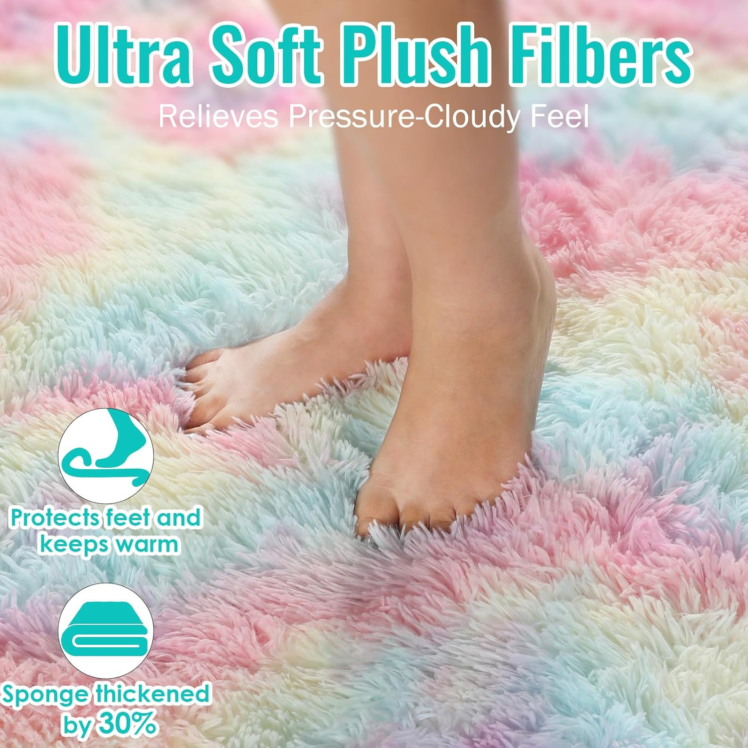 Vibrant 8X10 Rainbow Plush Area Rug for Kids & Girls’ Rooms