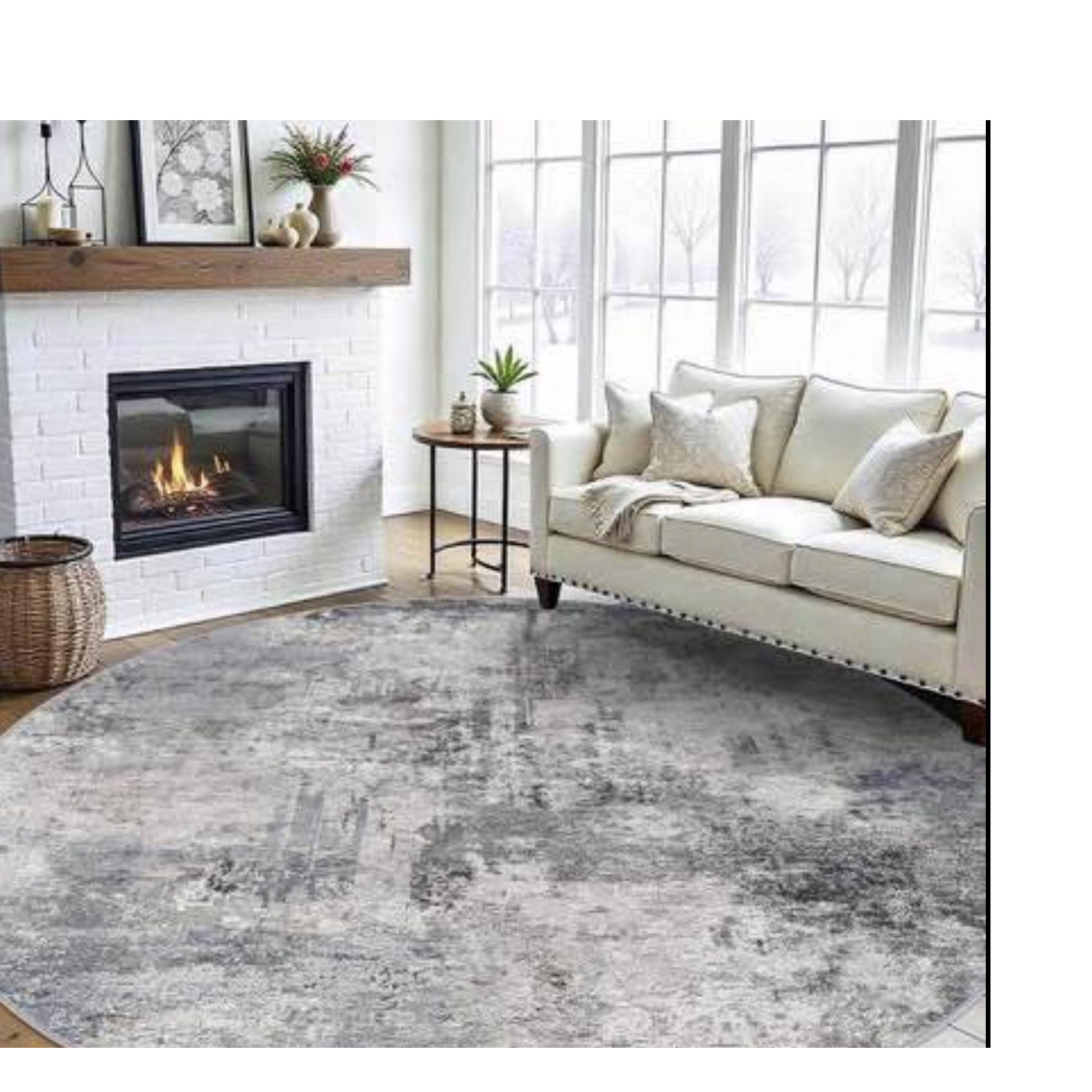 ALFOMBRA Waterproof Stain Resistant Gray Abstract Modern Area Rug 9×9 Round